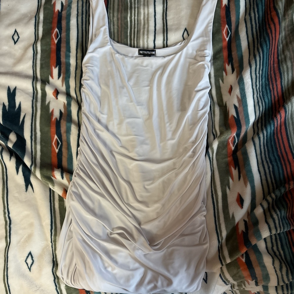 PrettyLittleThing White Ruched Sleeveless Dress